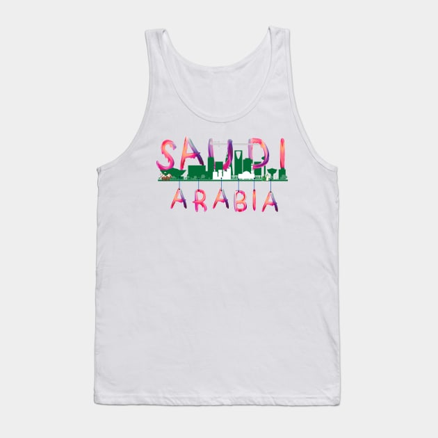 Saudi Arabia watercolor  Landmarks - pink lettering ( Saudicraft Serenity ) Tank Top by zoolos